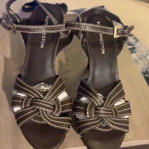 Dark brown strapped platforms. Size 8 all Leather